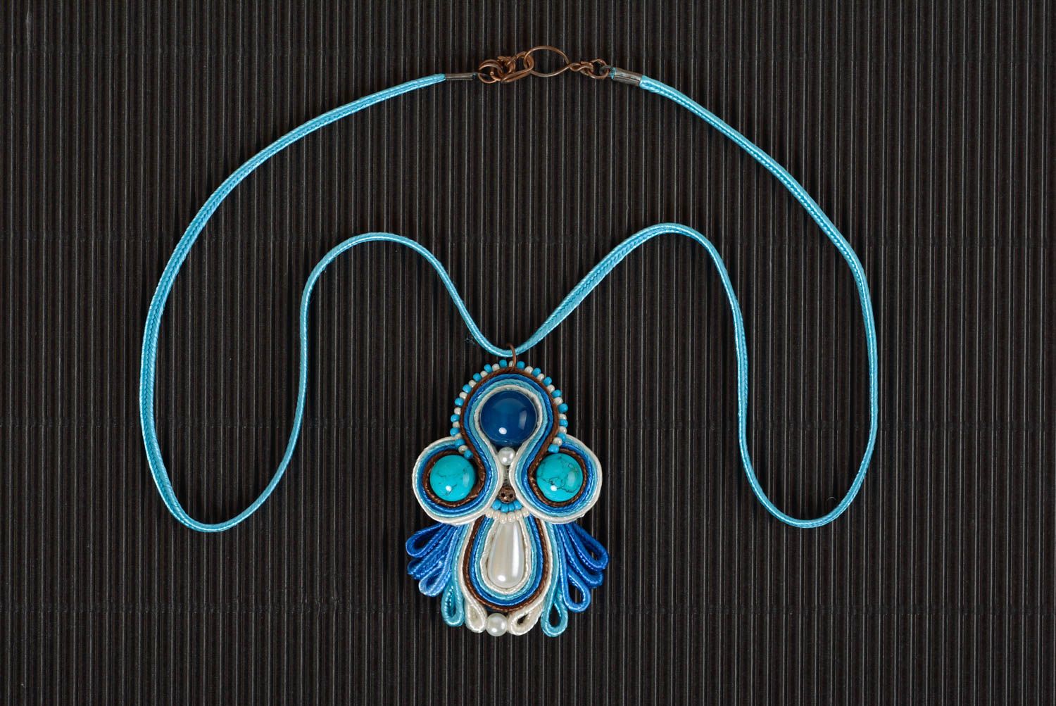 Handmade pendant soutache necklace soutache jewelry with natural stones photo 1