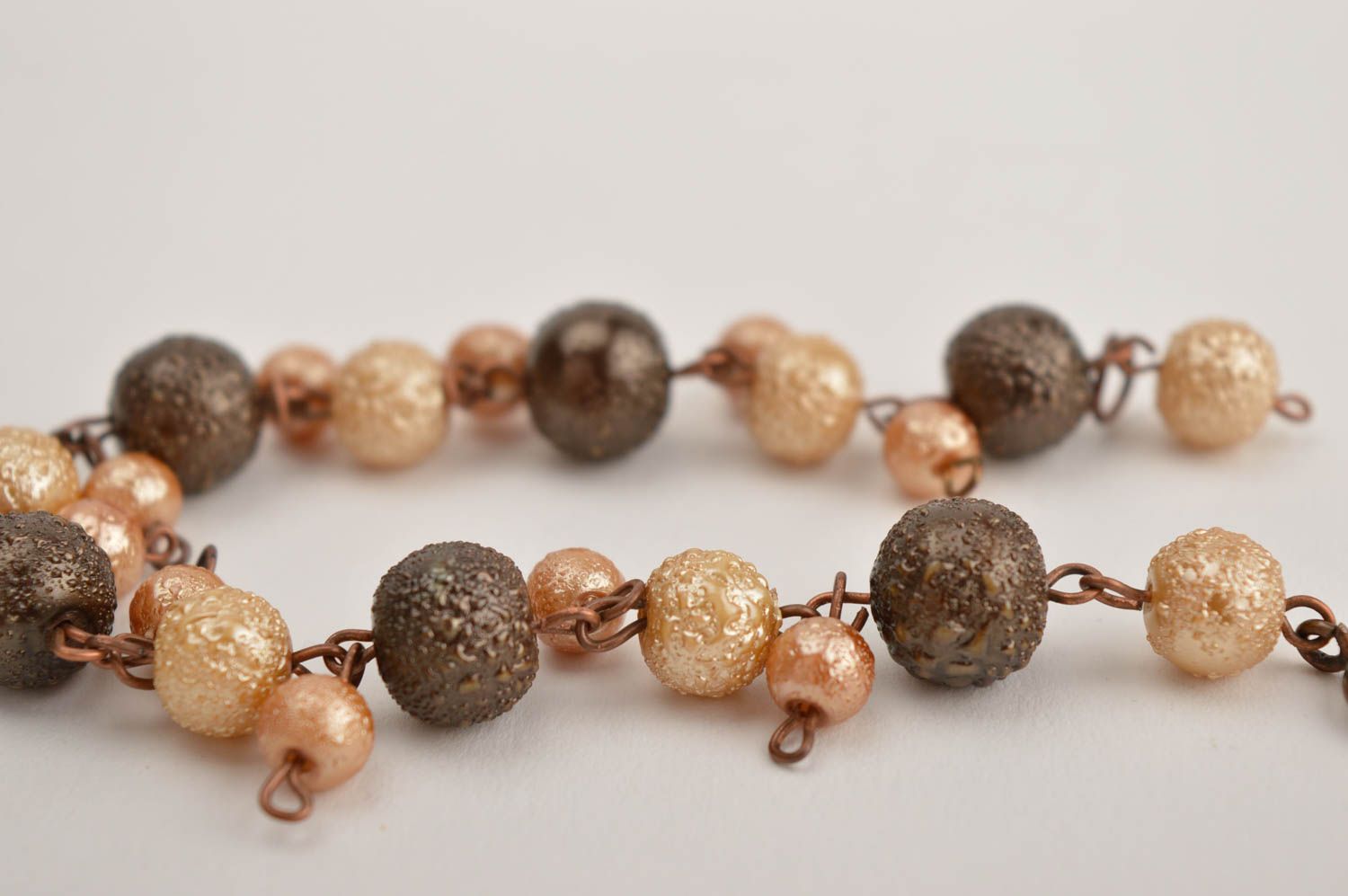 Stylish handmade beaded bracelet with brown and light brown beads on-chain for girls photo 4