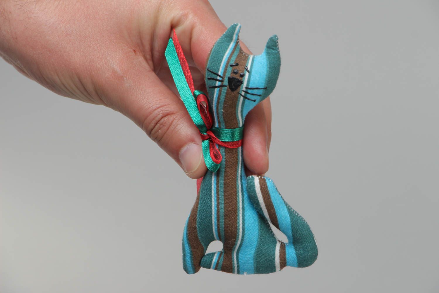 Unusual handmade designer fabric soft fridge magnet toy Cat photo 5