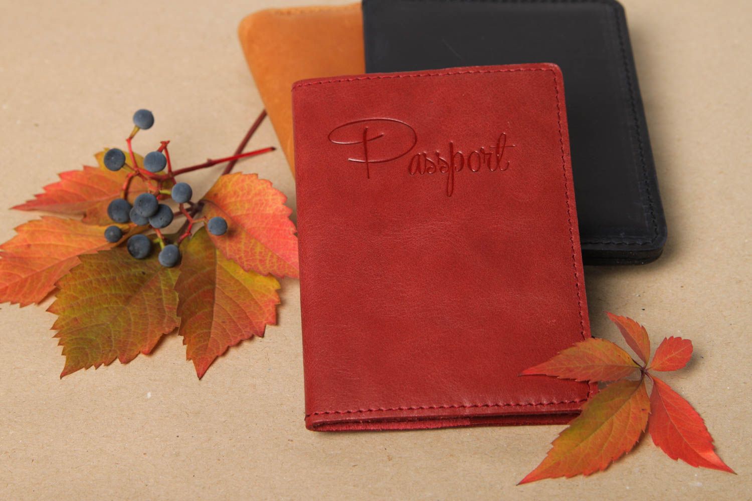 Beautiful handmade passport cover leather cover for documents handmade gifts photo 1