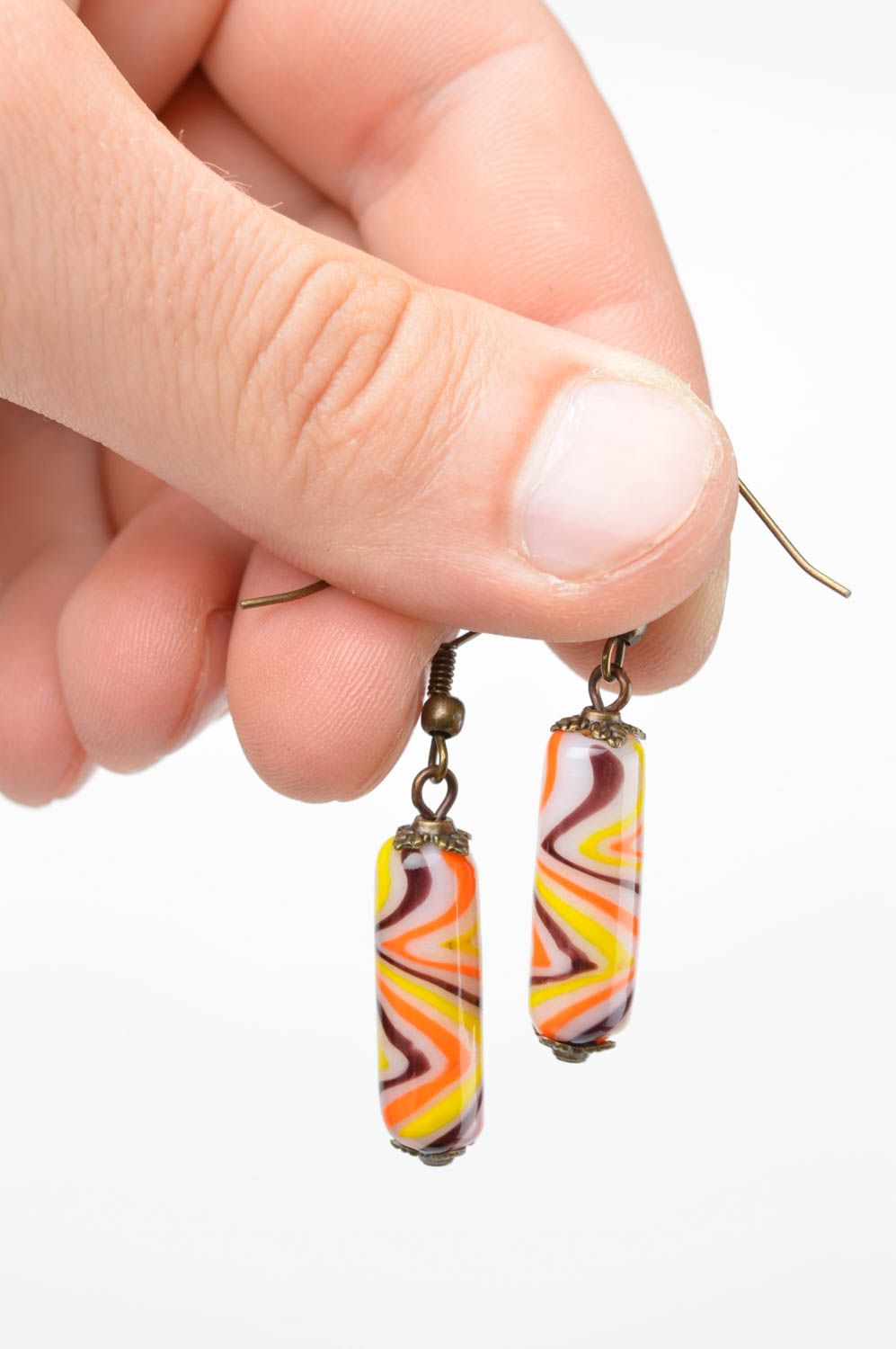 Boucles d'oreilles pendantes Bijou fait main multicolores en verre Cadeau femme photo 5