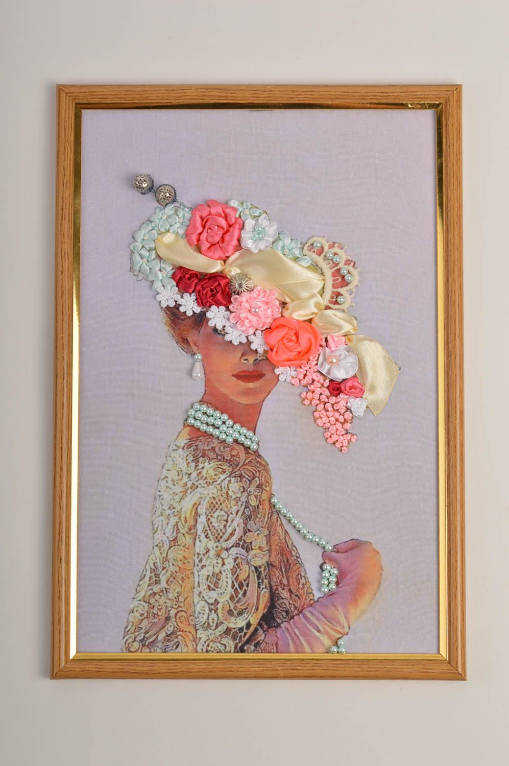 Deko Bild Gemälde modern Papier Bild handmade Stickbild mit Rahmen Frau schön foto 3