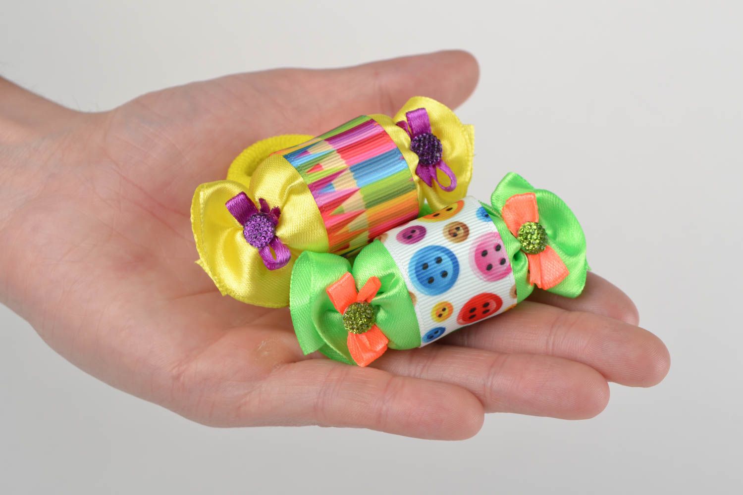 Kinder Haargummis Bonbons 4 Stück in Form von Bonbons bunt handgemacht schön foto 2