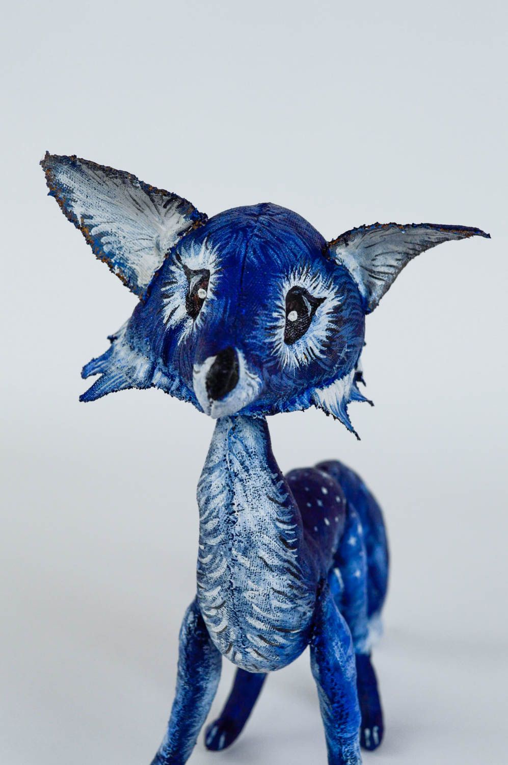 Jouet renard bleu peint aromatisé en tissu de coton décoration faite main photo 5