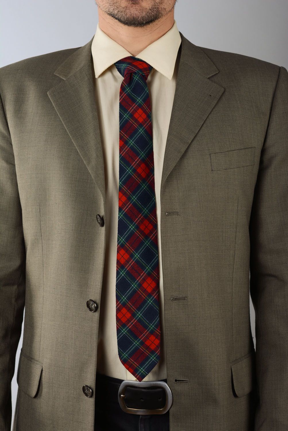 Cravate en tweed à carreaux faite main photo 1