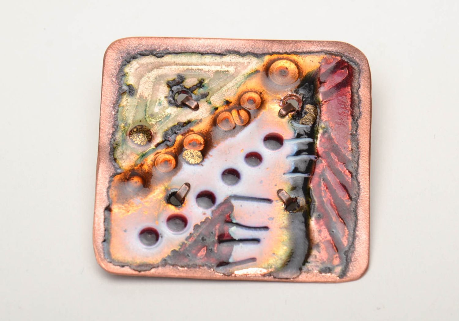 Handmade copper brooch painted with enamels photo 3