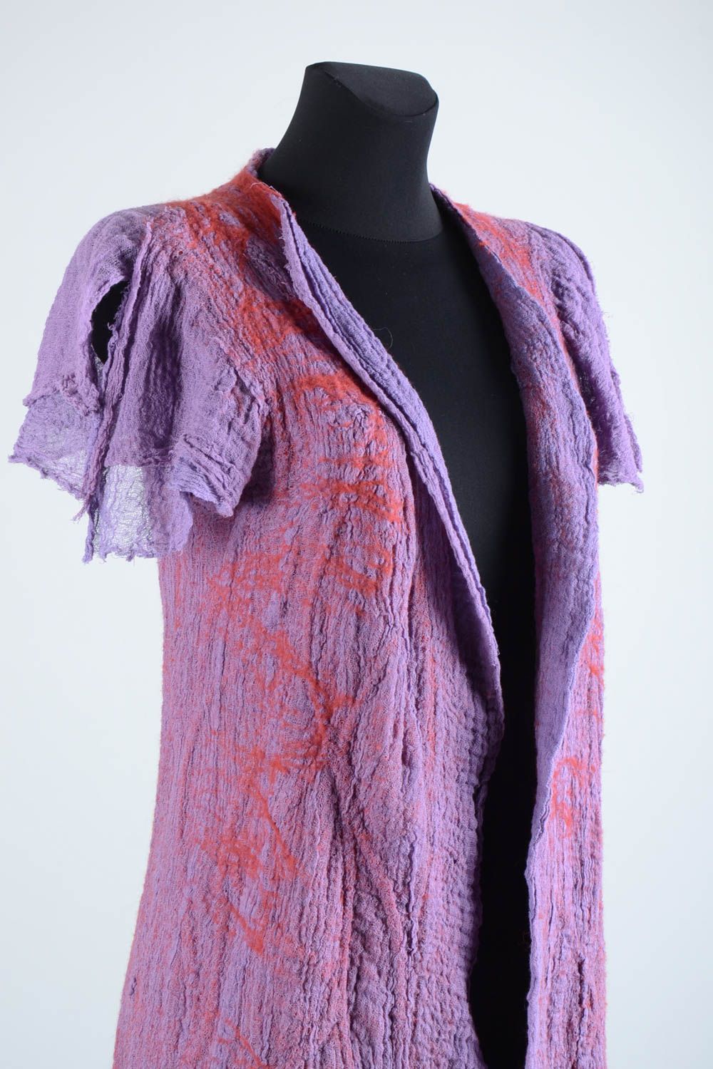 Manteau été femme fait main Manteau laine violet manches courtes Vêtement femme photo 2