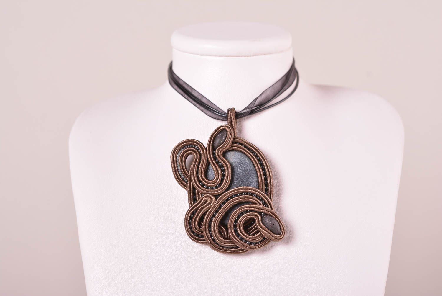 Handcrafted jewelry soutache jewelry pendant necklace long charm necklace photo 2
