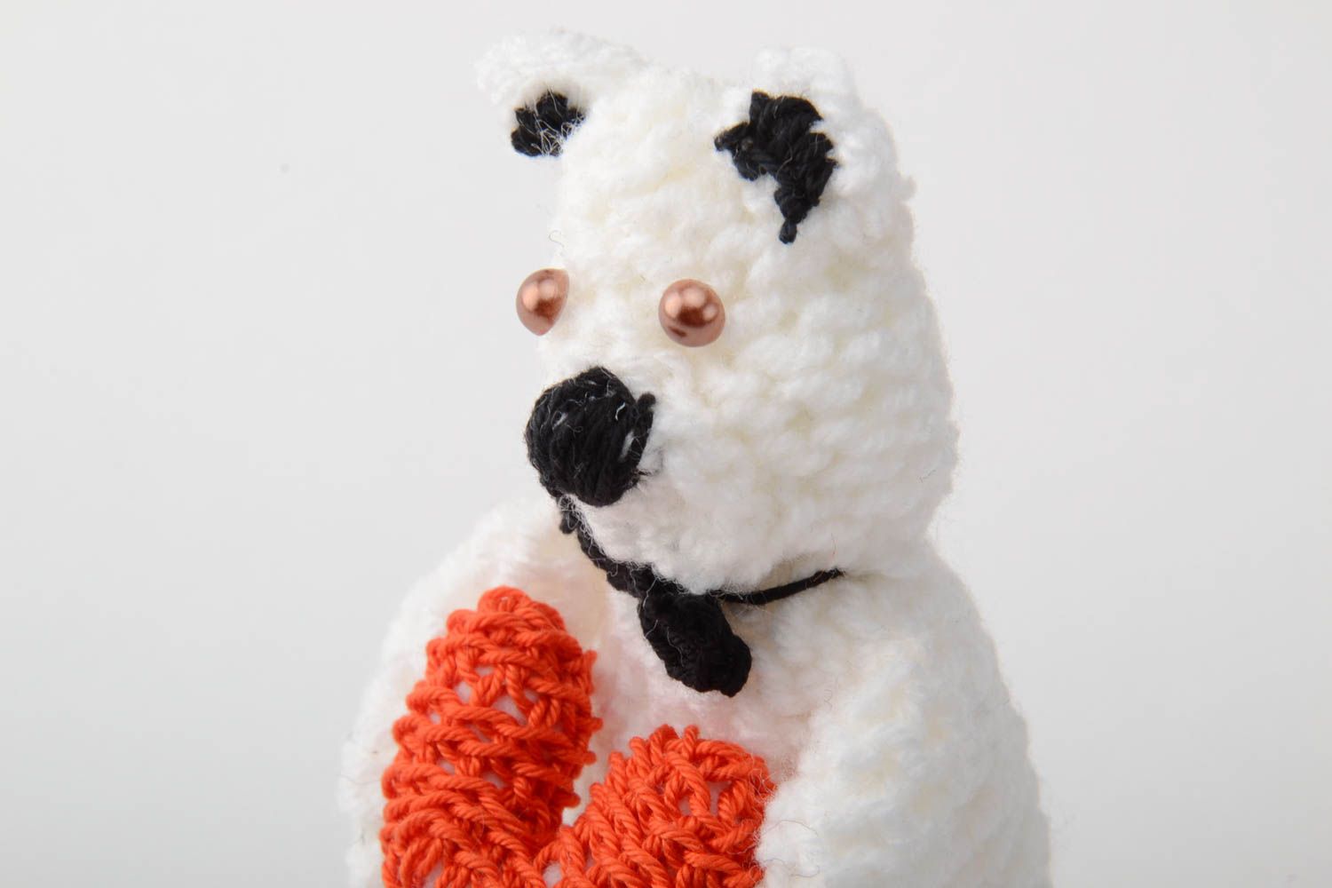 Black and white handmade small crochet soft toy Bear with Heart photo 3