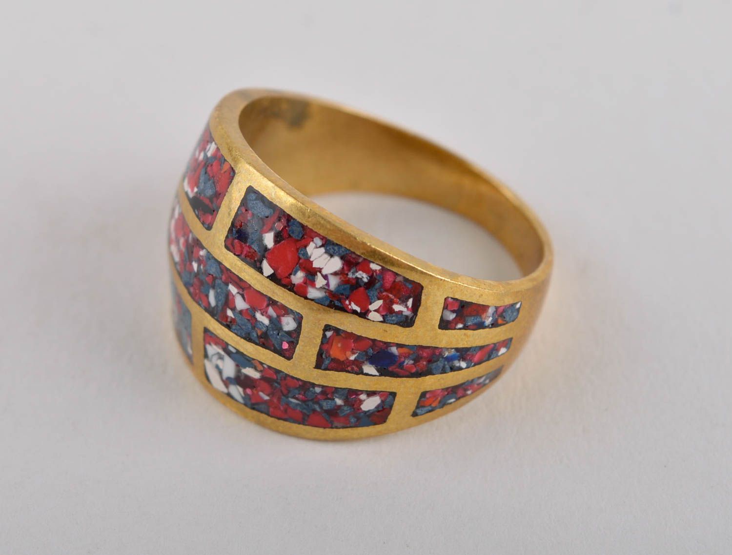 Кольцо ручной работы украшение из латуни модное кольцо широкое с самоцветами фото 2