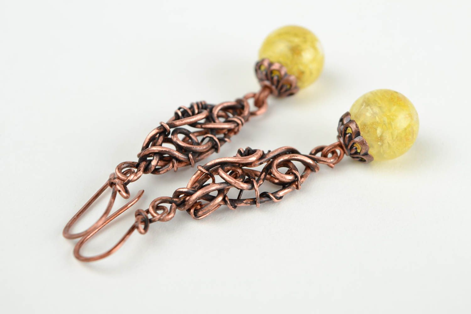 Pendientes de alambre de cobre aretes artesanales bisutería elegante para mujer foto 4