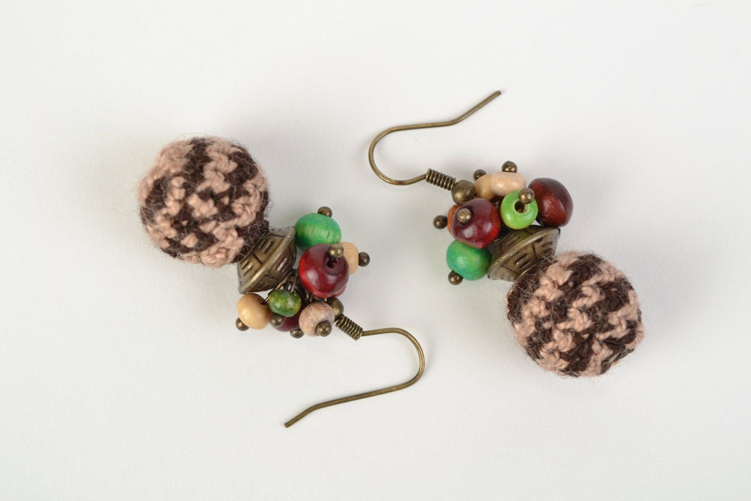 Handmade cute ball-shaped dangling earrings crocheted of acrylic threads Berries photo 3