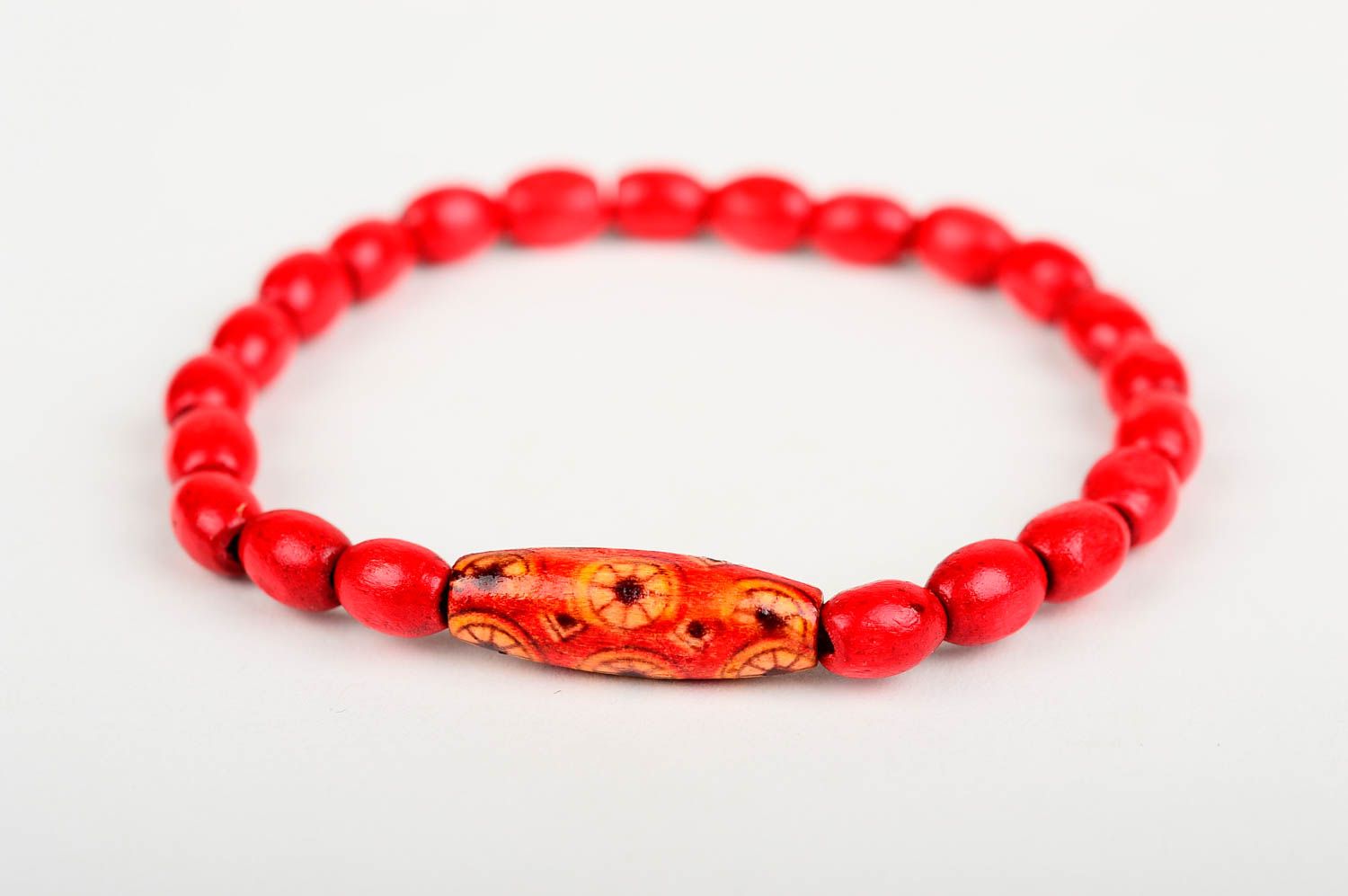 Bracelet perles de bois Bijou fait main rouge mode Accessoire pour femme photo 3