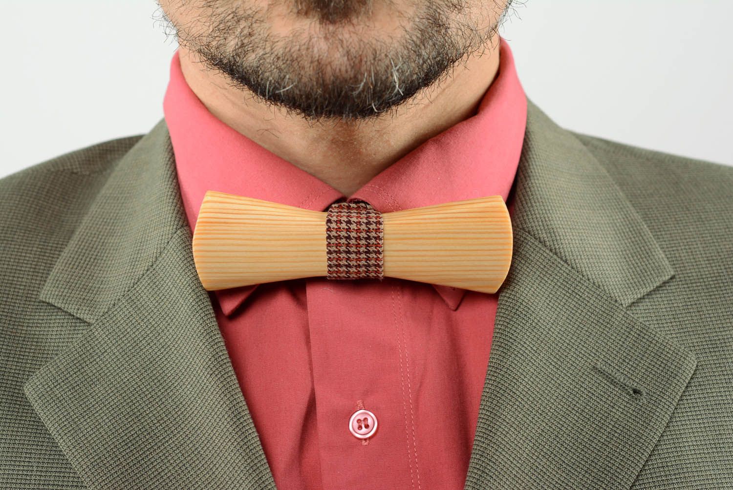 Wooden bow tie Tweed Terracotta photo 1