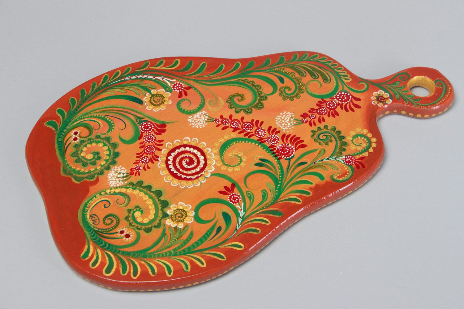 Belle planche à découper en bois en forme de poire motif floral faite main photo 2