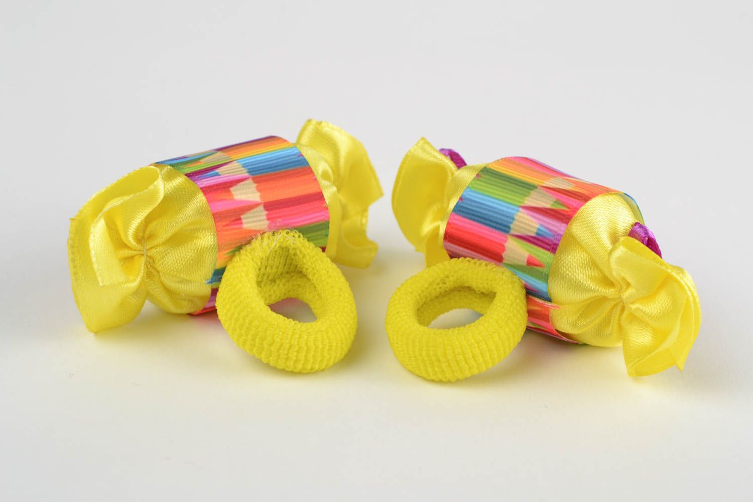 Colorful handmade children's hair ties set 2 pieces beautiful textile Candies photo 4