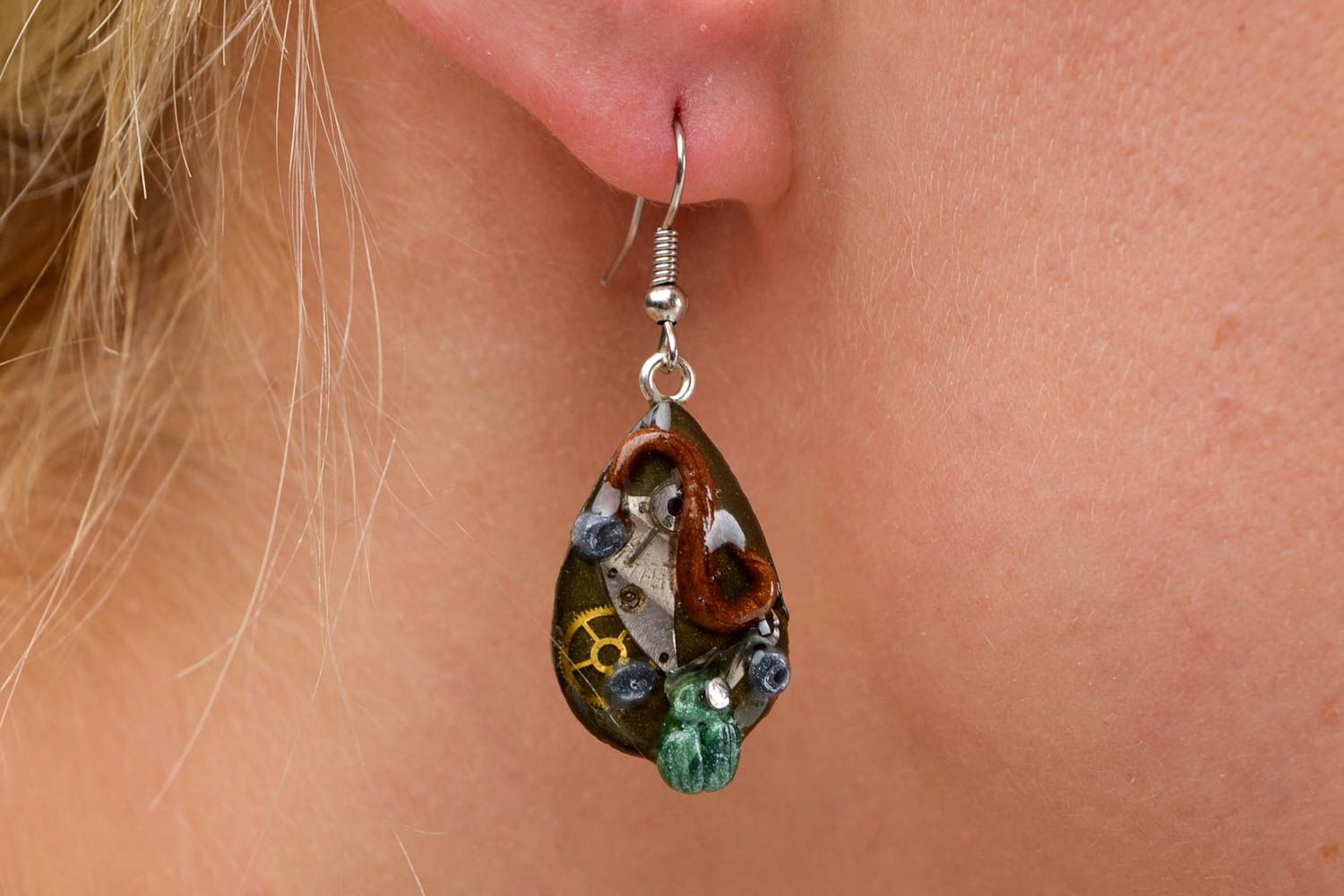 Handmade polymer clay earrings steampunk jewelry steampunk earrings for girls photo 2