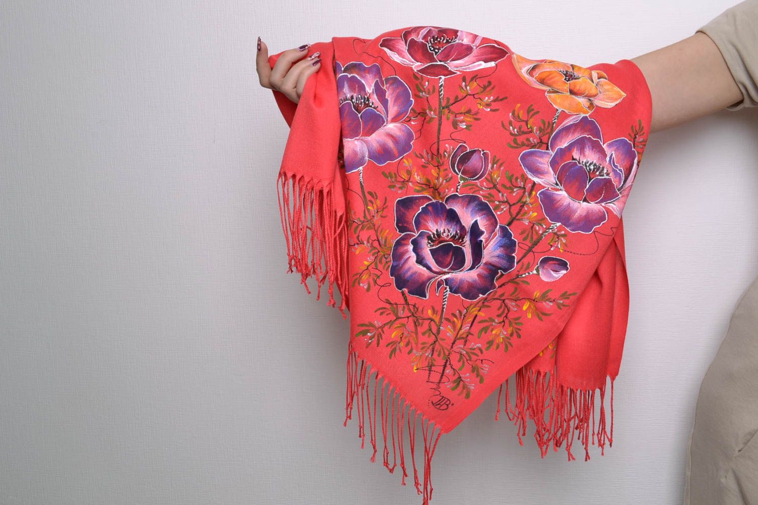 Joli foulard en cachemire avec fleurs peintes fait main accessoire éclatant photo 5