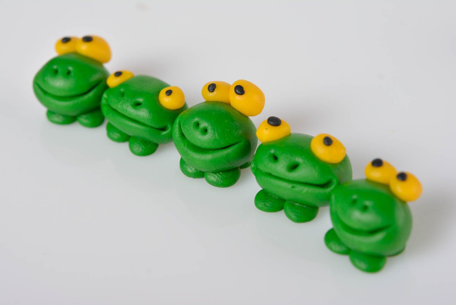 Set of handmade toys plastic figurine stylish polymer clay statuette frogs photo 3