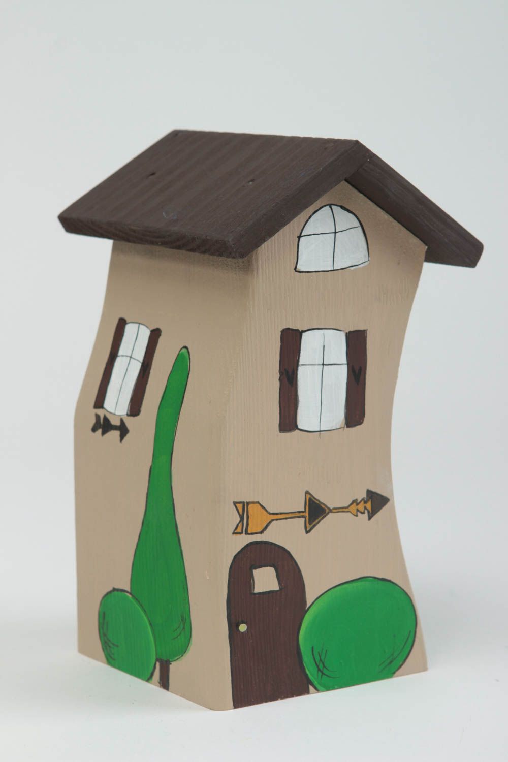 Figura artesanal con forma de casa marrón regalo original decoración de hogar foto 2