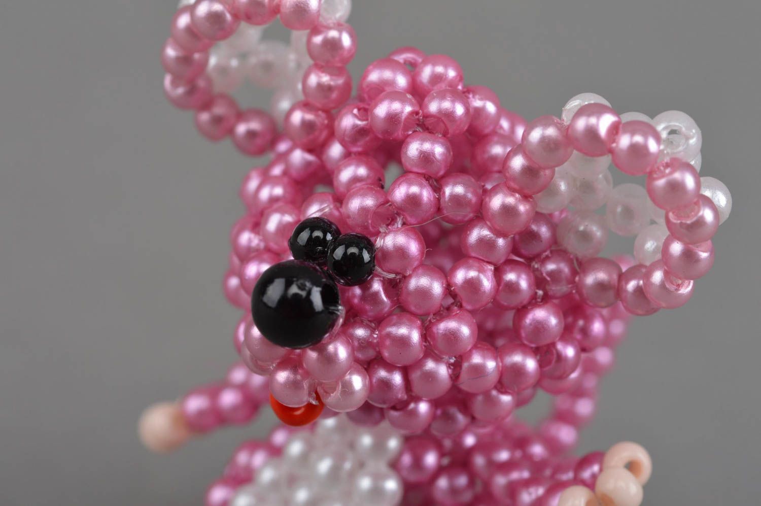 Miniature handmade designer woven bead figurine of lilac mouse for home decor photo 5