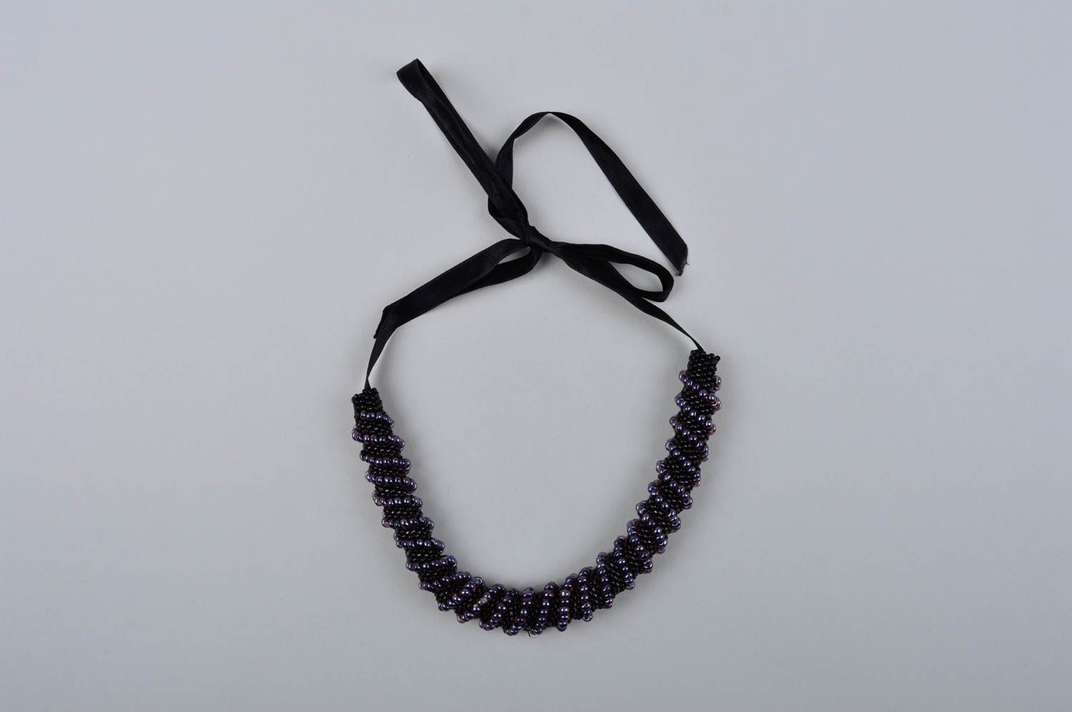 Handmade black elegant necklace unusual beaded necklace evening jewelry photo 2