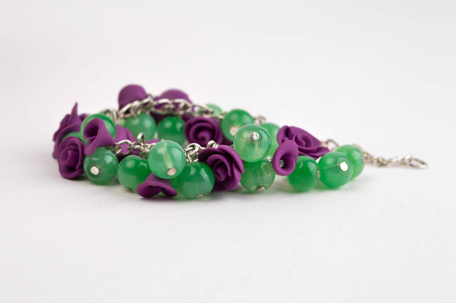 Bracelet floral Bijou fait main pâte polymère perles de verre Cadeau pour femme photo 3