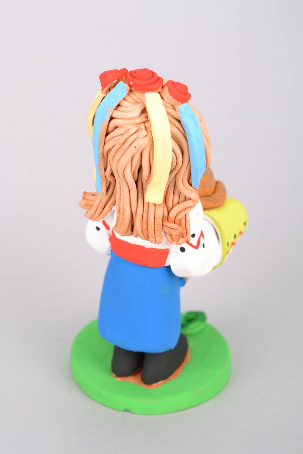 Funny clay figurine Cossack Woman with Ethnic Round Loaf photo 5