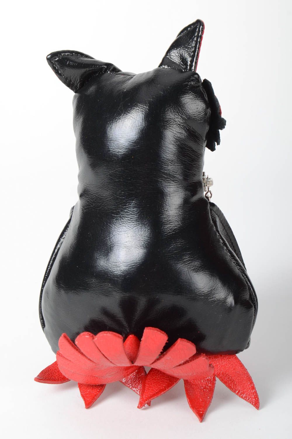 Hibou décoratif en cuir Jouet fait main rouge noir extravagant Déco maison photo 5