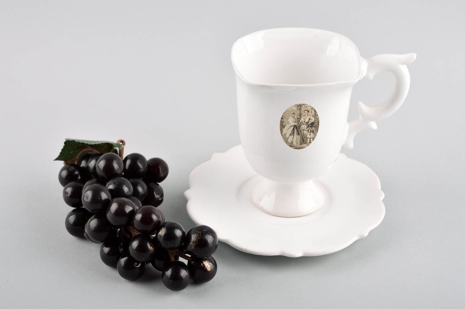 Handmade schöne Ton Tasse 200 ml Kaffeetasse mit Untertasse Keramik Geschirr foto 1