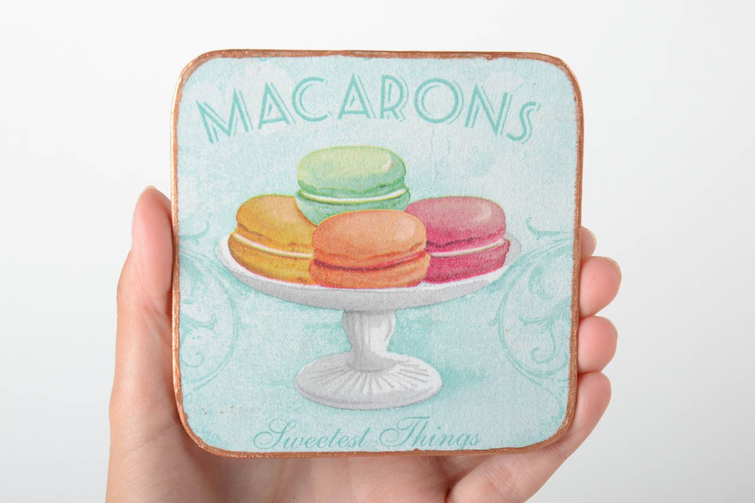 Dessous-de-verre fait main Décoration de cuisine carrée Macarons Art de la table photo 5