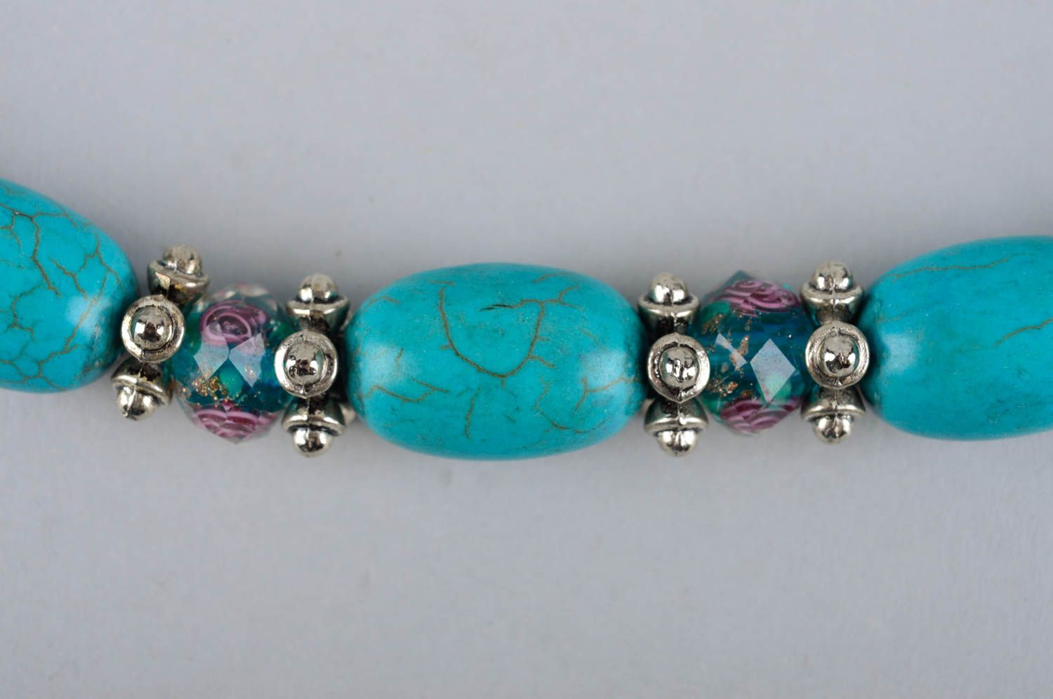 Ожерелье из бирюзы ручной работы украшение из натуральных камней кулон на шею  фото 4