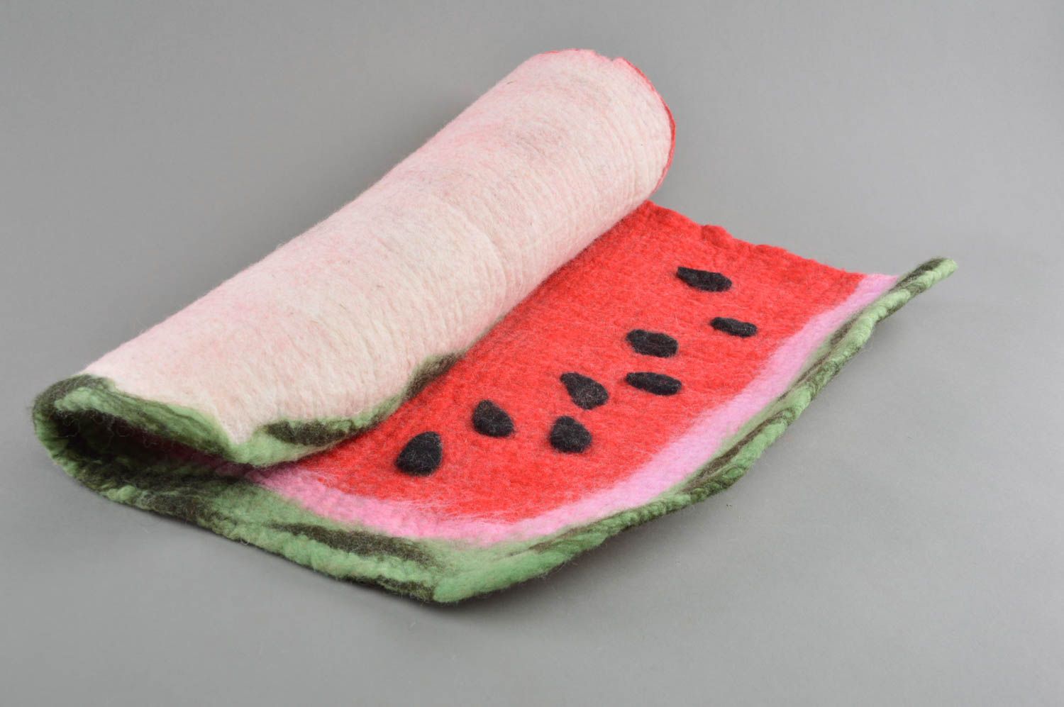 Handmade decorative designer felted woolen bath floor mat colorful Water-melon photo 1