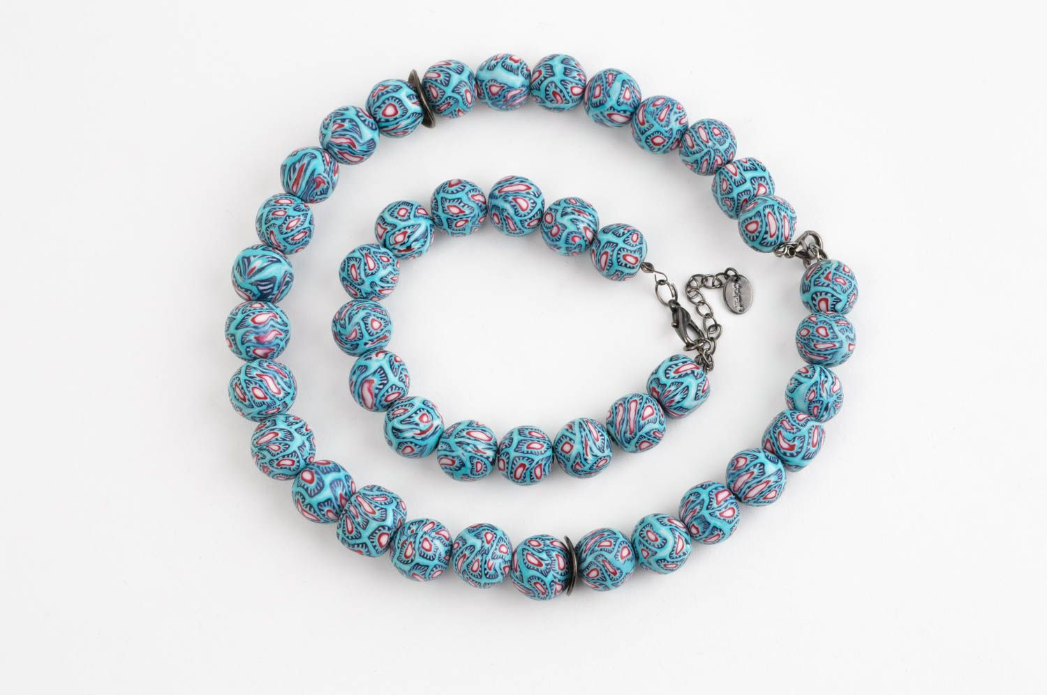 Parure collier bracelet Bijoux faits main bleus pâte polymère Cadeau femme photo 2