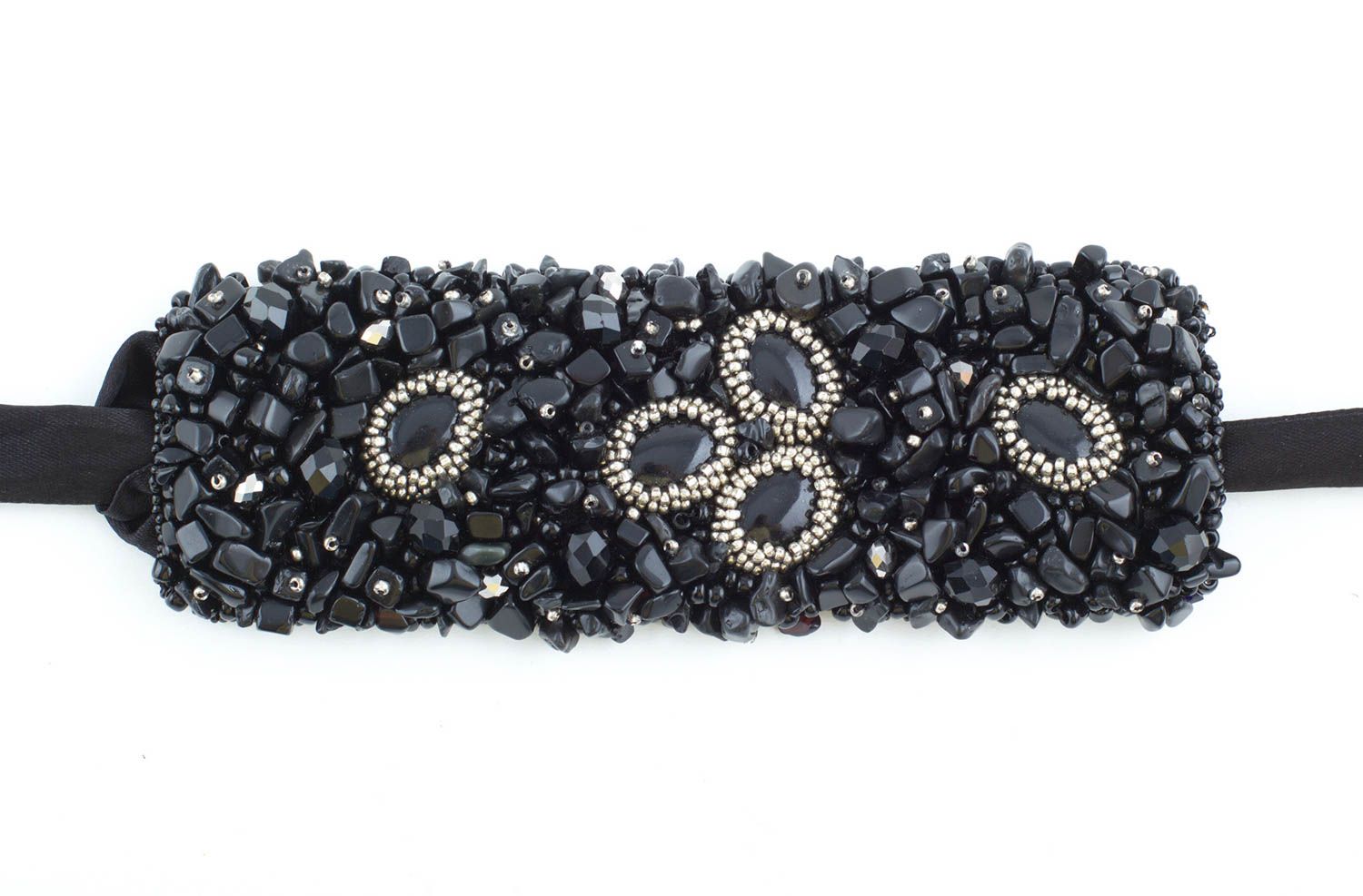 Bracelet noir Accessoire fait main large agate perles de rocaille Cadeau femme photo 2