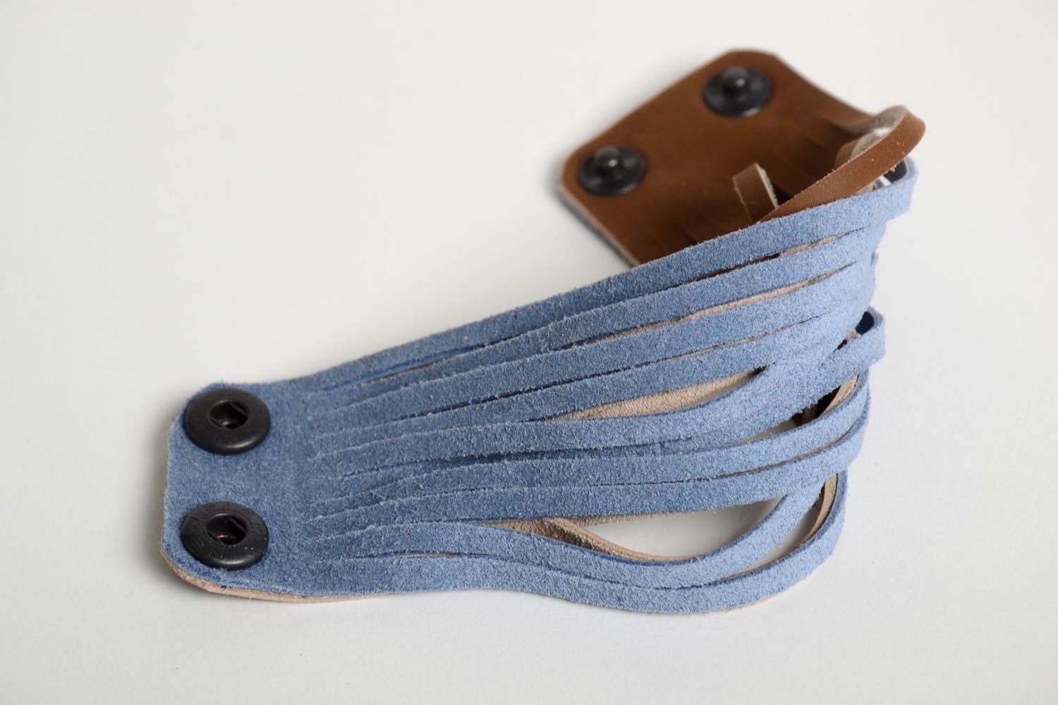 Braun blaues breites Damen Armband handmade Leder Schmuck Frauen Accessoire  foto 4