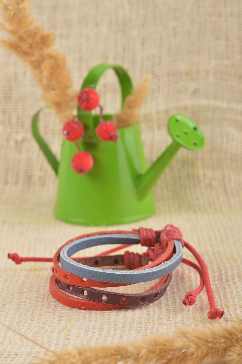 Beautiful handmade leather bracelets 2 pieces cool jewelry set gift ideas photo 1