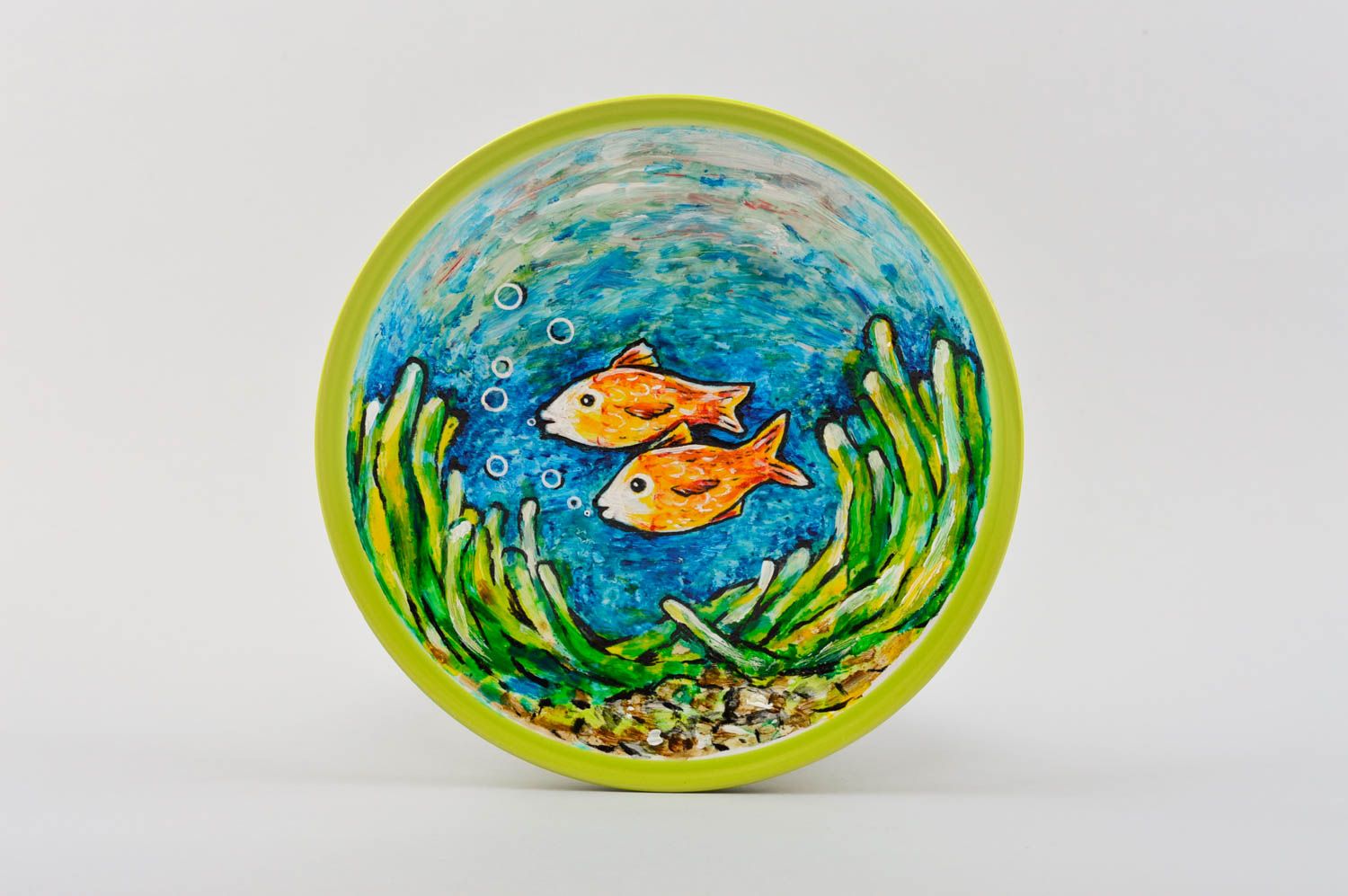 Керамическая тарелка ручной работы настольный декор расписная тарелка Рыбы фото 2