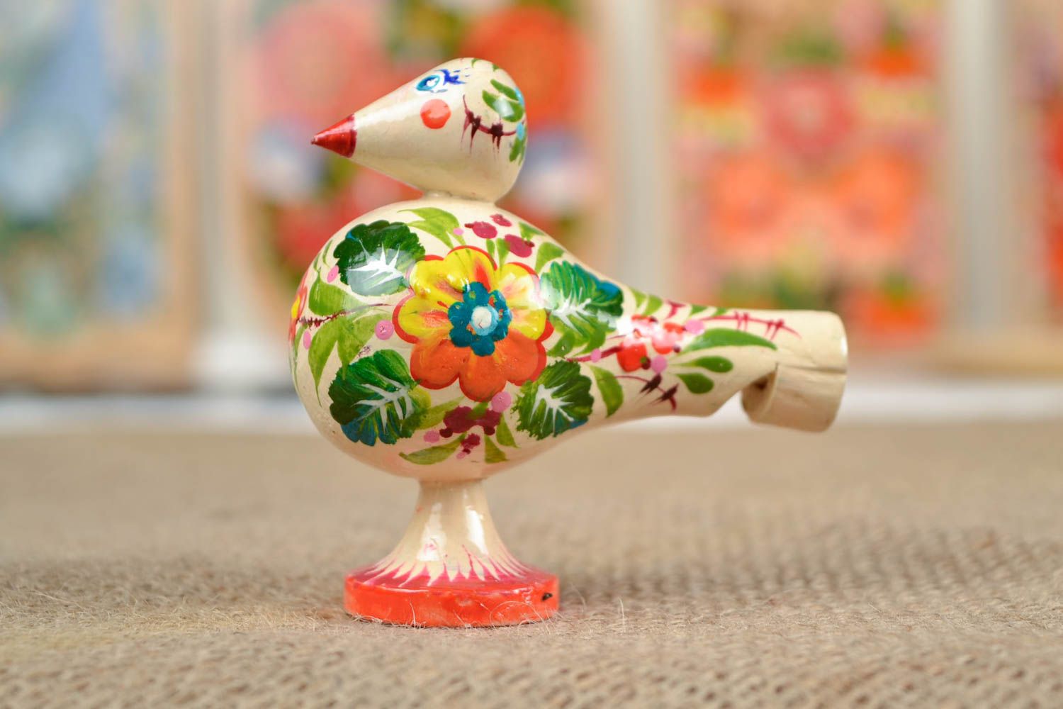 Wooden handmade whistle ethnic toy for children designer Petrikivka style gift photo 1