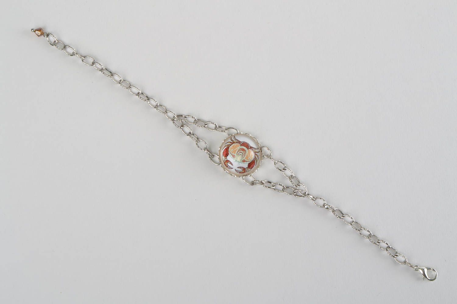 Bracelet chaîne métallique avec verre fait main original cadeau pour Cancer photo 3