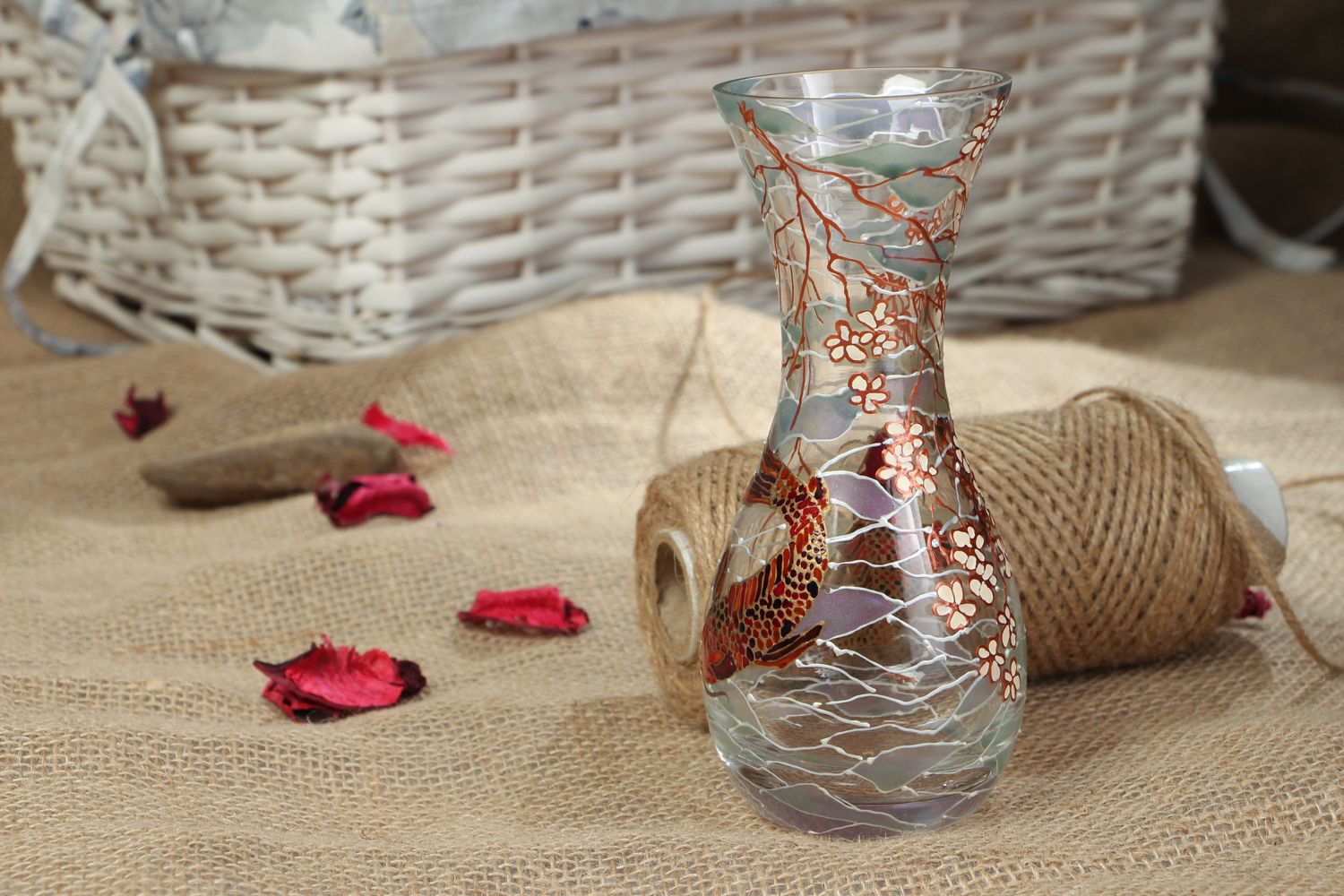 Vaso in vetro decorato a mano vaso originale dipinto con colori per vetro foto 5