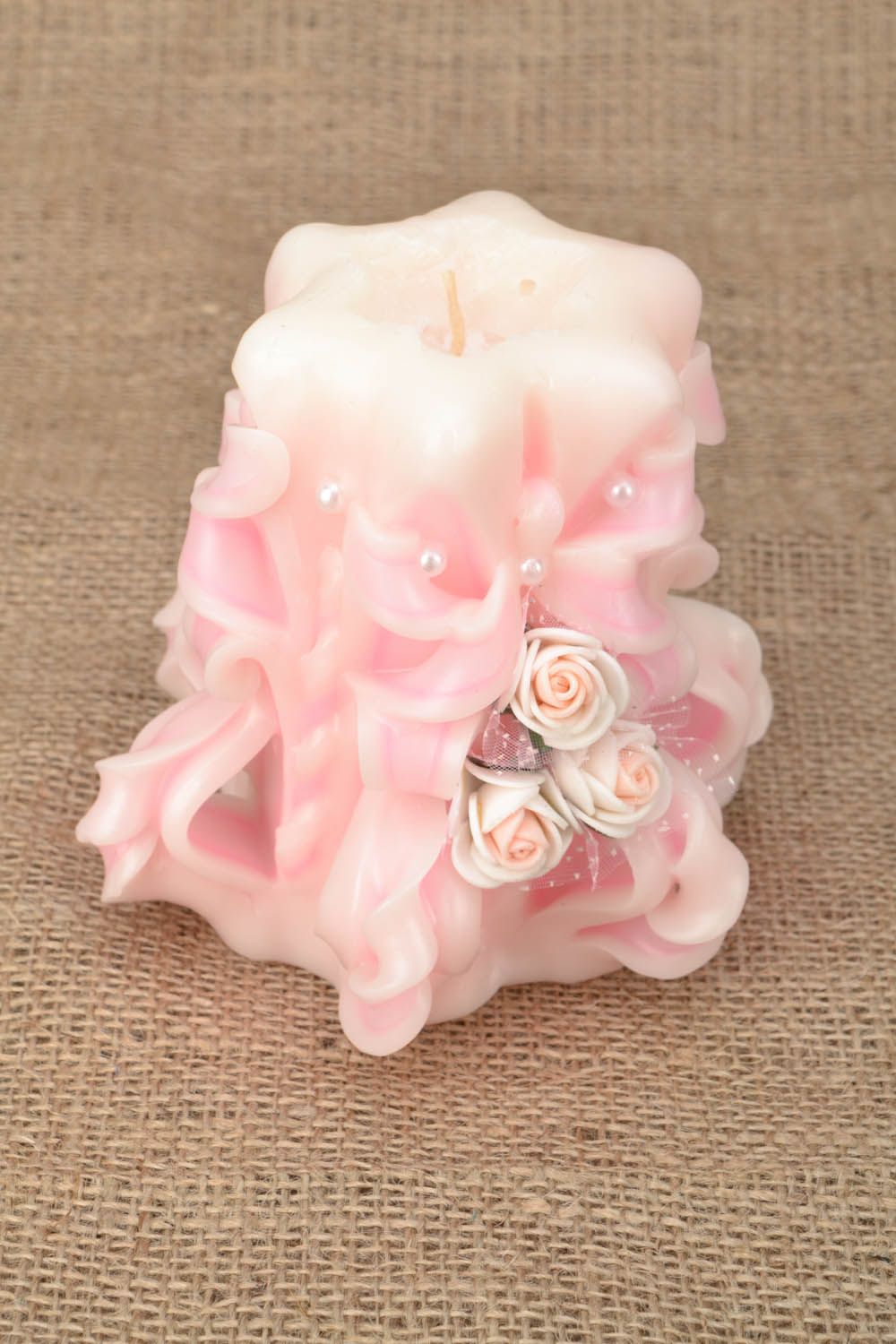 Designer handmade candle with roses photo 1