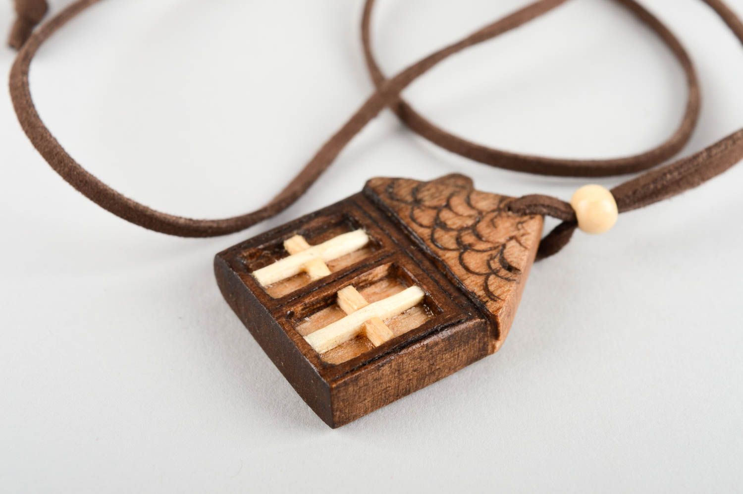 Unusual handmade wooden pendant wood craft neck accessories for girls photo 4