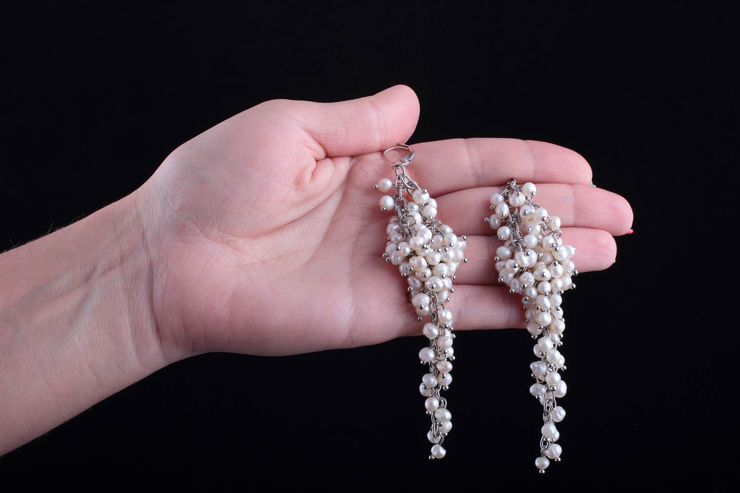 Pendientes hechos a mano bisutería artesanal pendientes largos de perlas foto 5