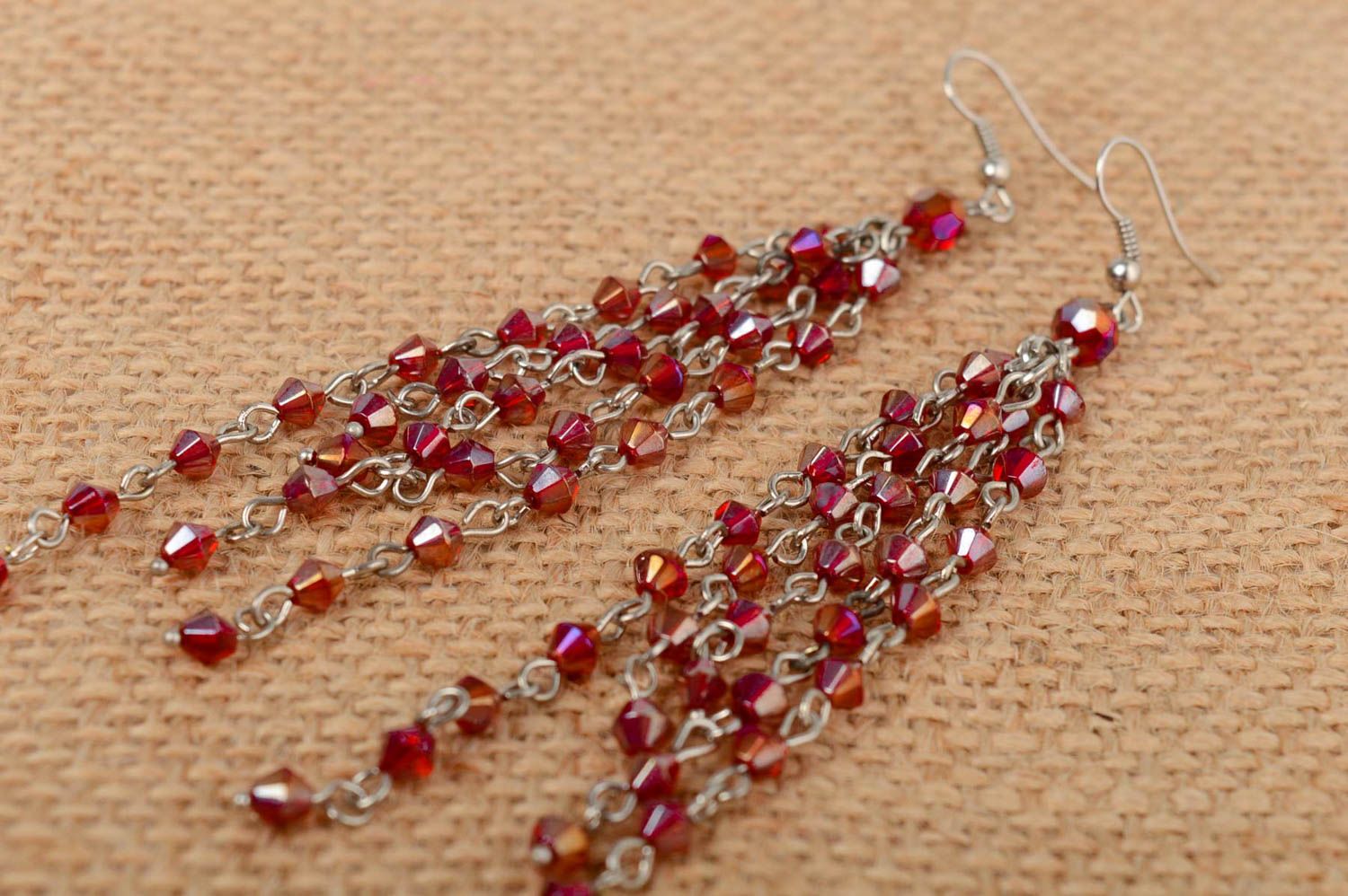 Crystal earrings with charms handmade accessory with beautiful red charms photo 1