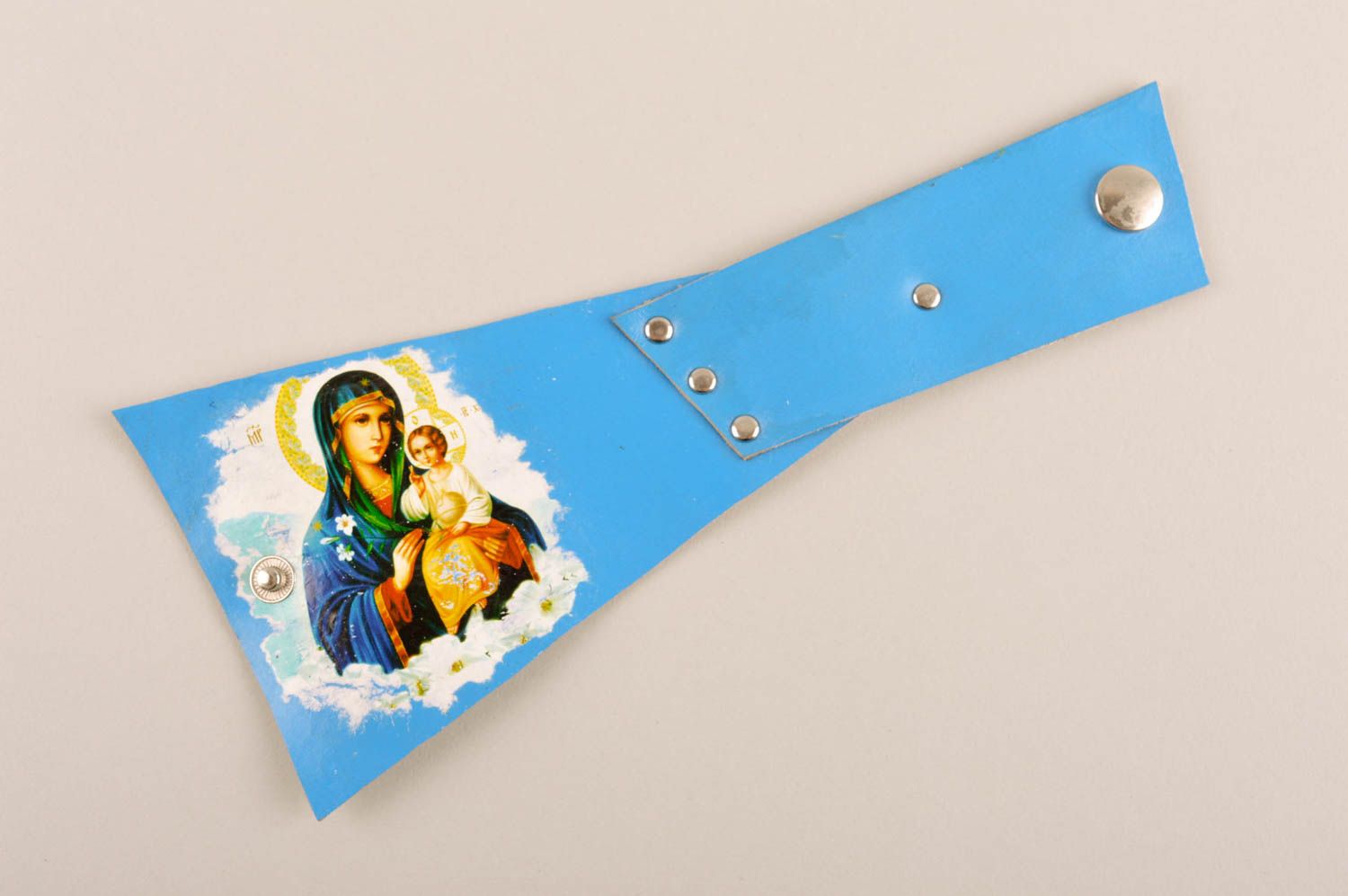 Bracelet large en cuir Bijou fait main image religieuse Cadeau pour femme photo 3