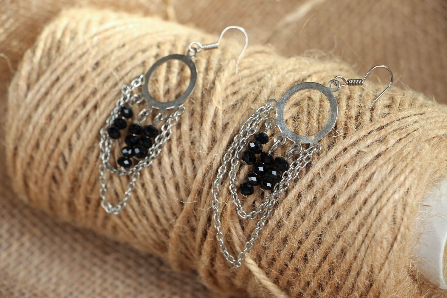Metal earrings with crystal photo 3