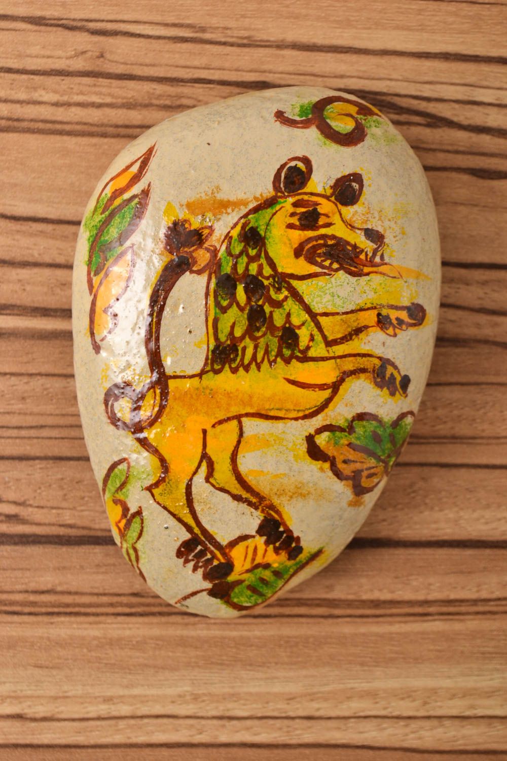 Раскрашенный камень ручной работы декор для дома лев морской камень стильный фото 1