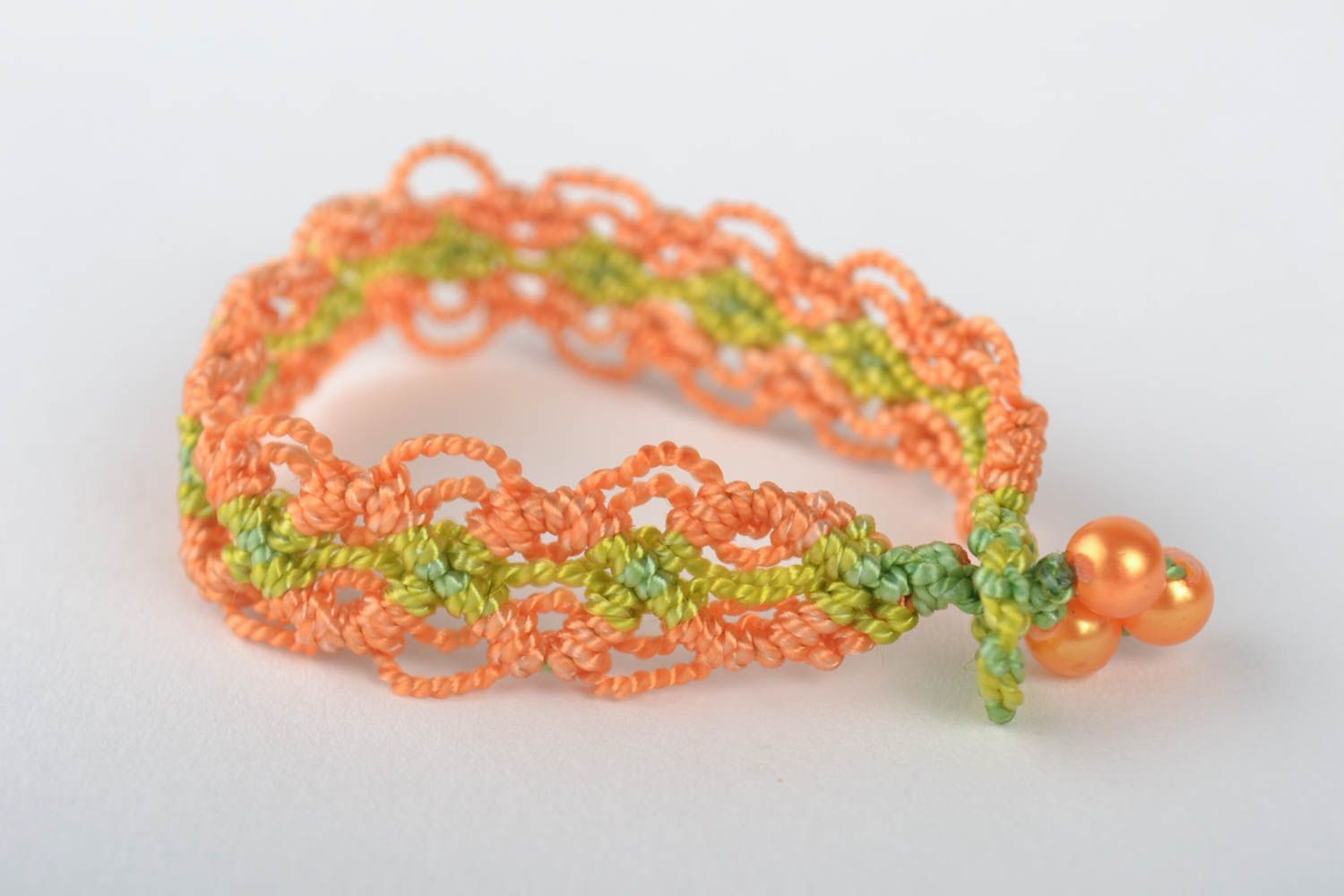 Bracelet macramé Bijou fait main en fils synthétiques orange vert Cadeau femme photo 2