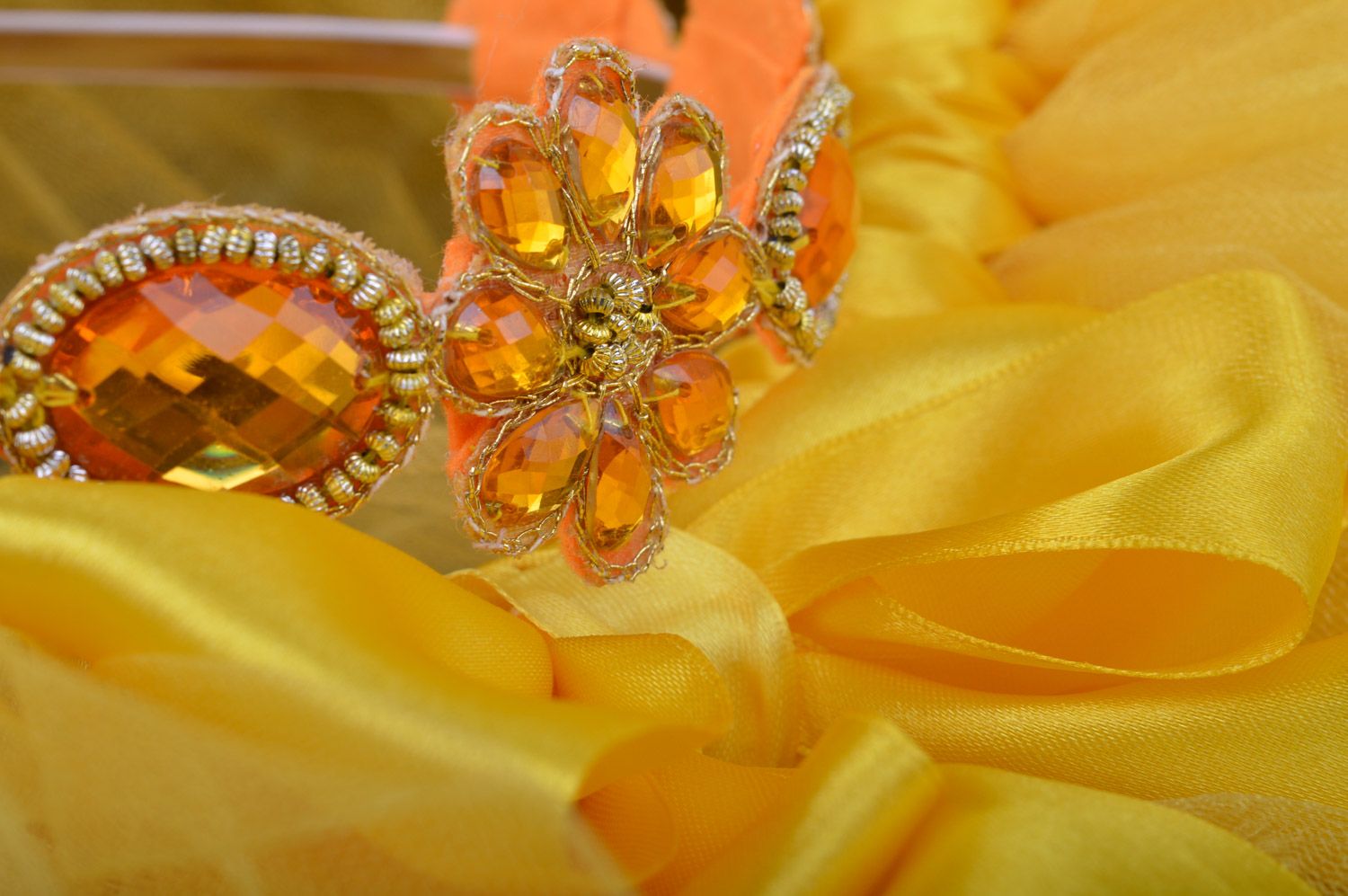 Set of handmade tulle ballet skirt and headband with stones in yellow color shades photo 4